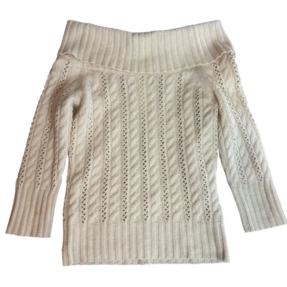 Vintage 90's Express Wool Angora Cashmere Blend Off The Shoulder Cream Sweater